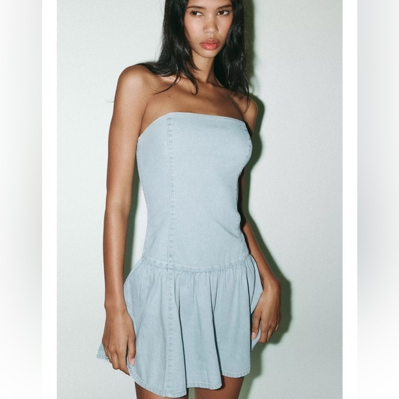 Zara TRF Denim Bandeau Dress - Picture 3 of 6